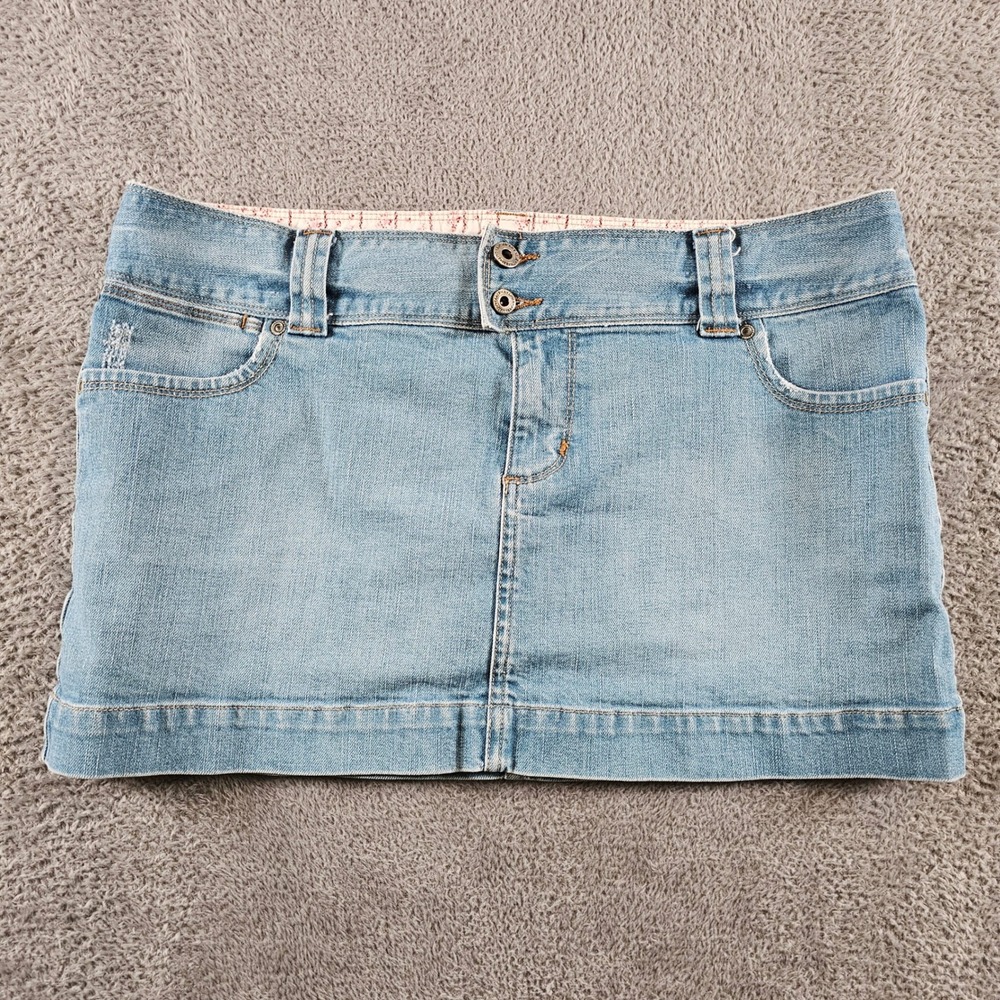 American Eagle Outfitters Denim Mini Skirt Light Wash Low Rise Size 14 Y2K